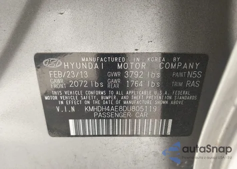 2013 Hyundai Elantra Limited из США, поврежденный, VIN KMHDH4AE8DU805119